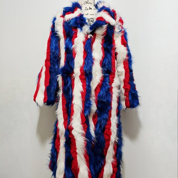 Jackets & Blazers - New Real Finnish Raccoon Red Blue White US Flag Trench Coat Stroller No Fox Mink